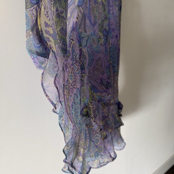 Y2K Ruffle Hem Maxi Skirt Purple Fuschia Pink Sz 14 Floral Paisley Peasant Boho - Picture 3 of 11